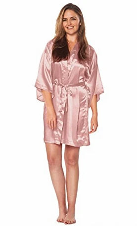 Bata de noche corta de satén de seda para mujer, bata tipo Kimono lisa, bata de baño a la moda, albornoz Sexy, bata de dama de honor para novia y boda