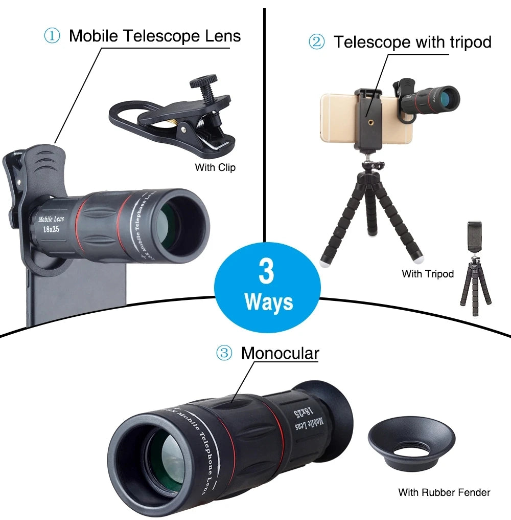 Kit de Lentes APEXEL 5 en 1 con Telescopio 18x para Smartphones