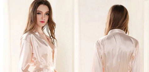 Bata de noche corta de satén de seda para mujer, bata tipo Kimono lisa, bata de baño a la moda, albornoz Sexy, bata de dama de honor para novia y boda