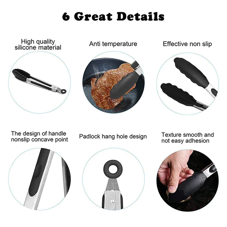 LMETJMA Pinzas de cocina premium Pinzas de cocina de silicona 9 12 pulgadas Sin BPA Antiadherente Barbacoa Cocinar Grilling Bloqueo Pinzas para alimentos KC0253