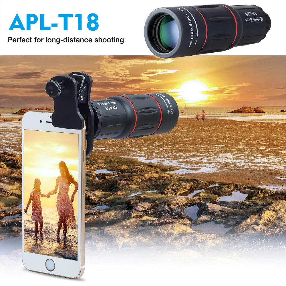 Lente Monocular 18X para Teléfono con Trípode Incluido