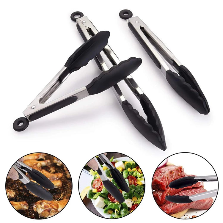 LMETJMA Pinzas de cocina premium Pinzas de cocina de silicona 9 12 pulgadas Sin BPA Antiadherente Barbacoa Cocinar Grilling Bloqueo Pinzas para alimentos KC0253