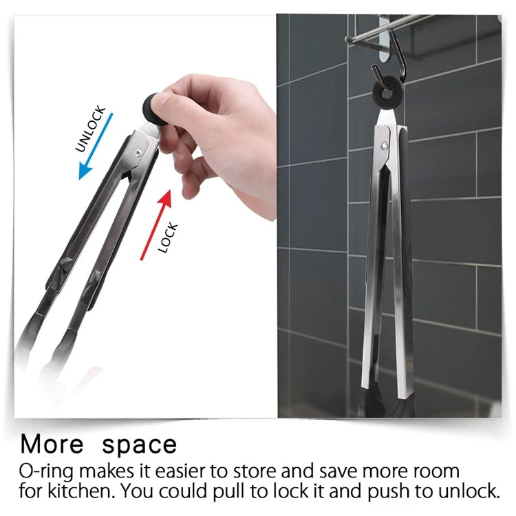 Pinzas de cocina LMETJMA, pinzas para barbacoa de acero inoxidable resistentes al calor con puntas de silicona y diseño de soporte para parrilla de ensalada KC0254