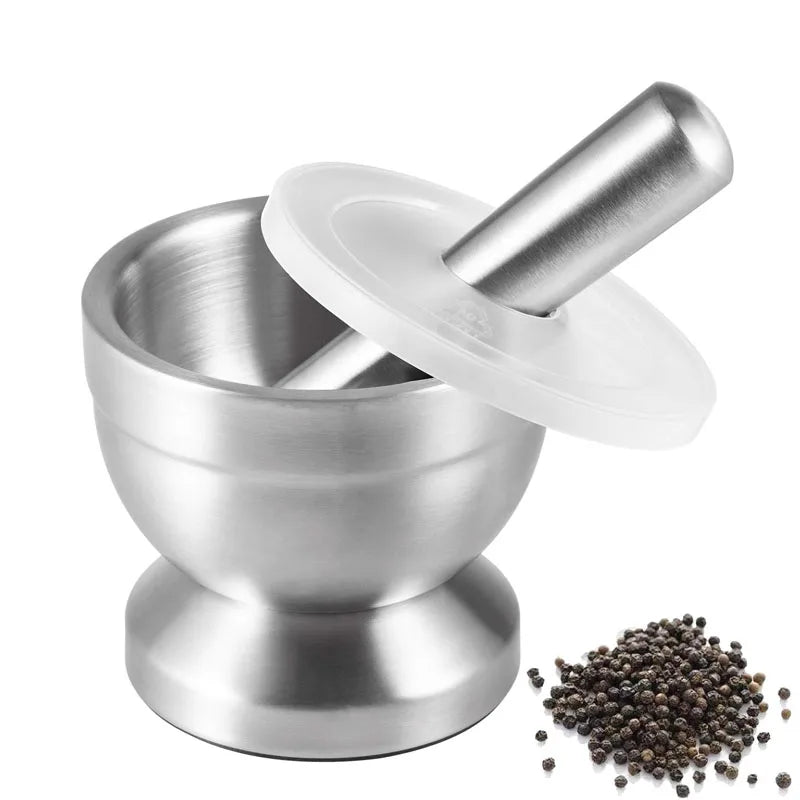 LMETJMA-molinillo de especias de acero inoxidable con mortero y Maja, molinillo de especias, tazón, molino de condimentos, triturador de píldoras KC0245