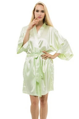 Bata de noche corta de satén de seda para mujer, bata tipo Kimono lisa, bata de baño a la moda, albornoz Sexy, bata de dama de honor para novia y boda