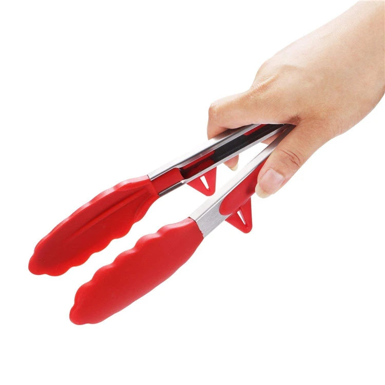 Pinzas de cocina LMETJMA, pinzas para barbacoa de acero inoxidable resistentes al calor con puntas de silicona y diseño de soporte para parrilla de ensalada KC0254