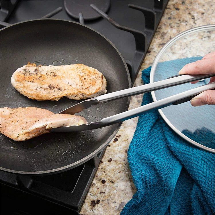 LMETJMA 9 ''12'' 14'' 16 ''pinzas de cocina pinzas de parrilla de acero inoxidable para cocinar barbacoa pinzas antideslizantes para ensalada Clips KC0312