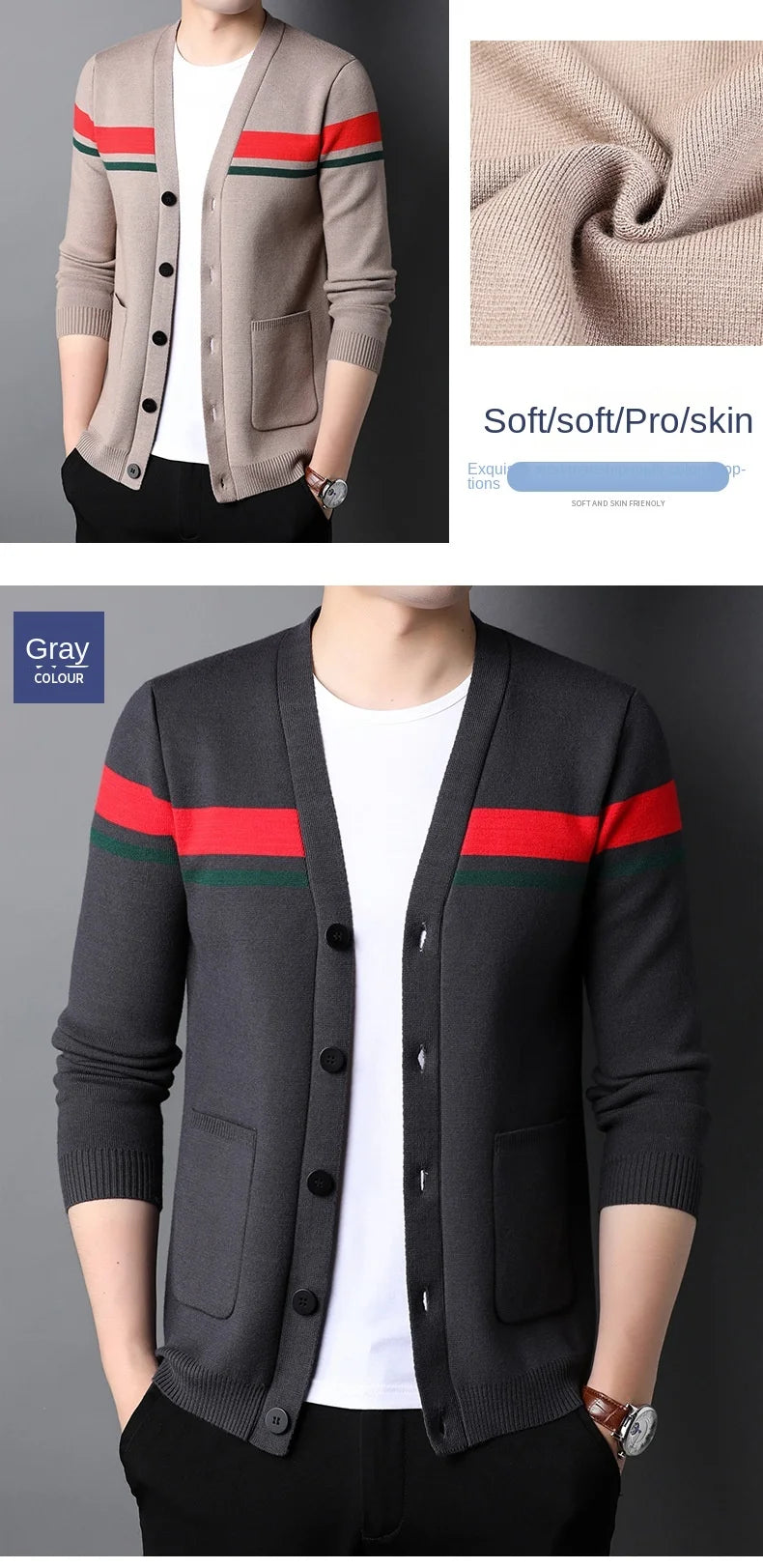 Cárdigan de Punto para Hombre con Cuello en V — Estilo Casual