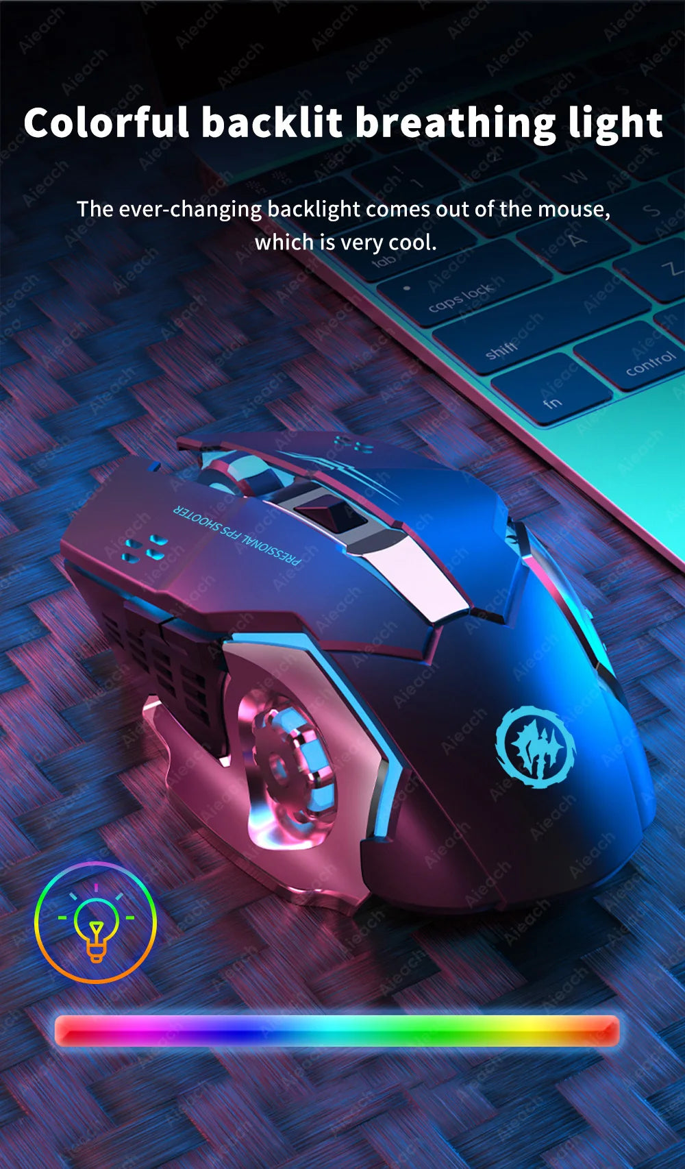 Ratón inalámbrico recargable para videojuegos, Mouse silencioso con Bluetooth, USB, mecánico, retroiluminación para deportes electrónicos, PC, Gamer
