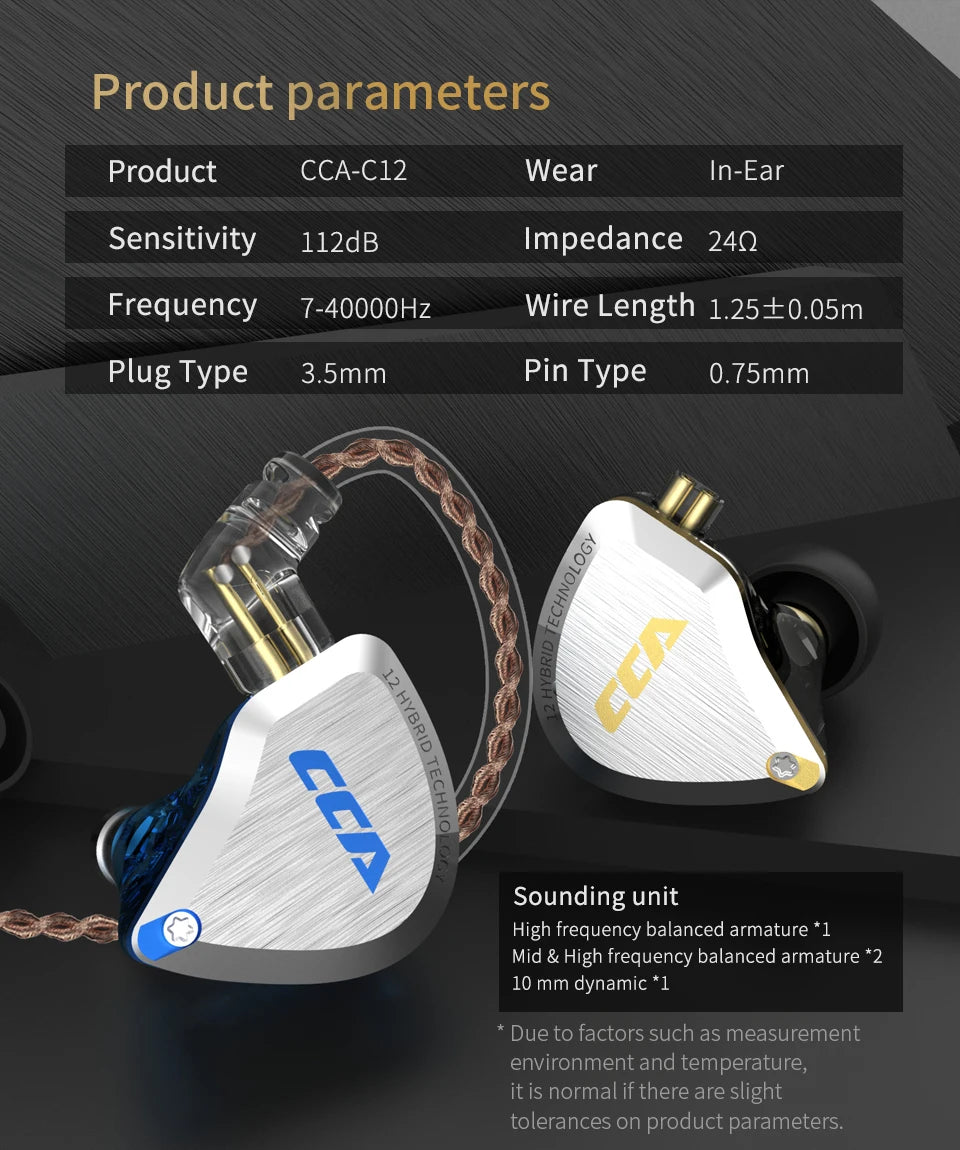 CCA C12 Auriculares Híbridos HiFi Monitor DJ