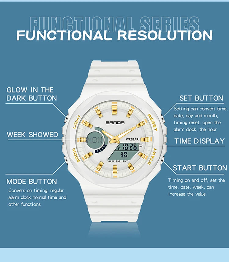 Reloj Digital LED Militar SANDA Estilo G para Hombre Resistente 50M