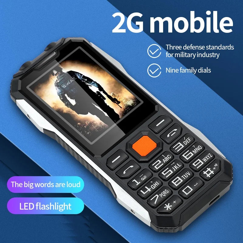 Teléfono exterior delgado y resistente, doble SIM, botón grande, Larga modo de reposo, lista negra, altavoz, dos linternas, marcación SOS, reproductor de vídeo MP3