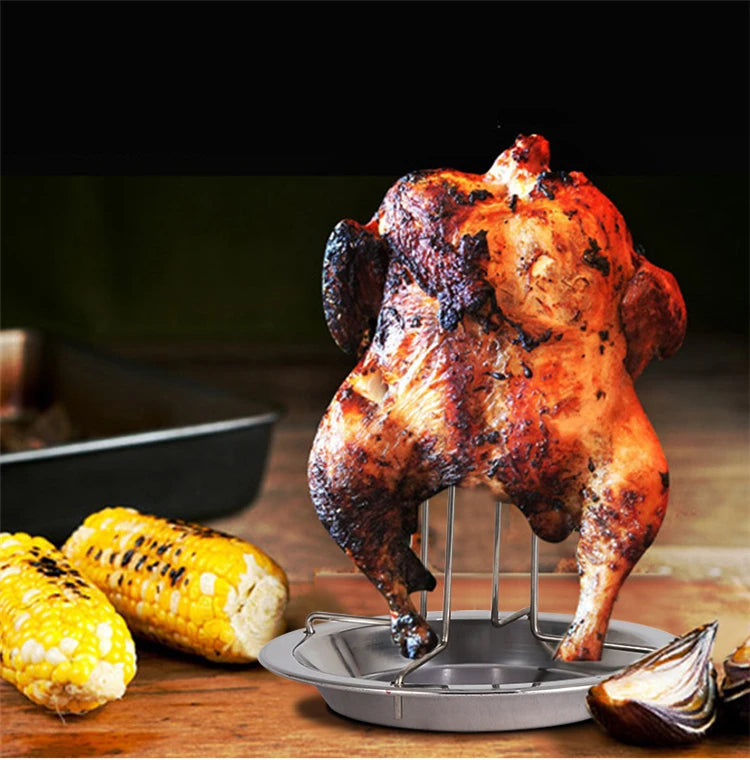 LMETJMA-estante para asar pollo con cuenco, lata de cerveza de acero al carbono, asador de pollo y pavo, parrilla para barbacoa, bandeja de soporte KC0229