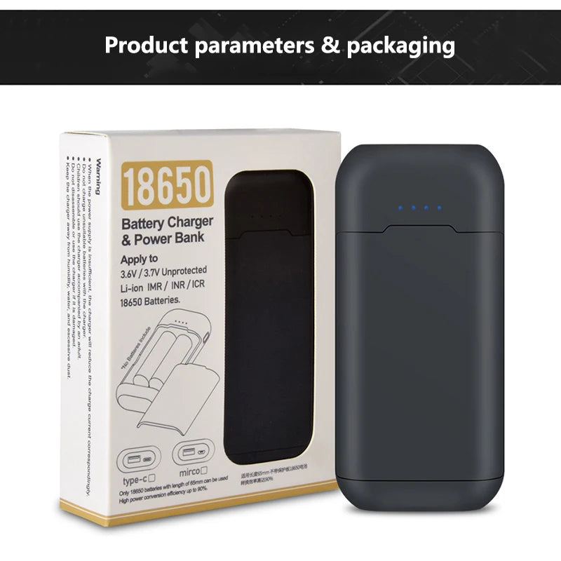 Carcasa power bank 2x18650 USB carga rápida 5V 2A sin soldadura