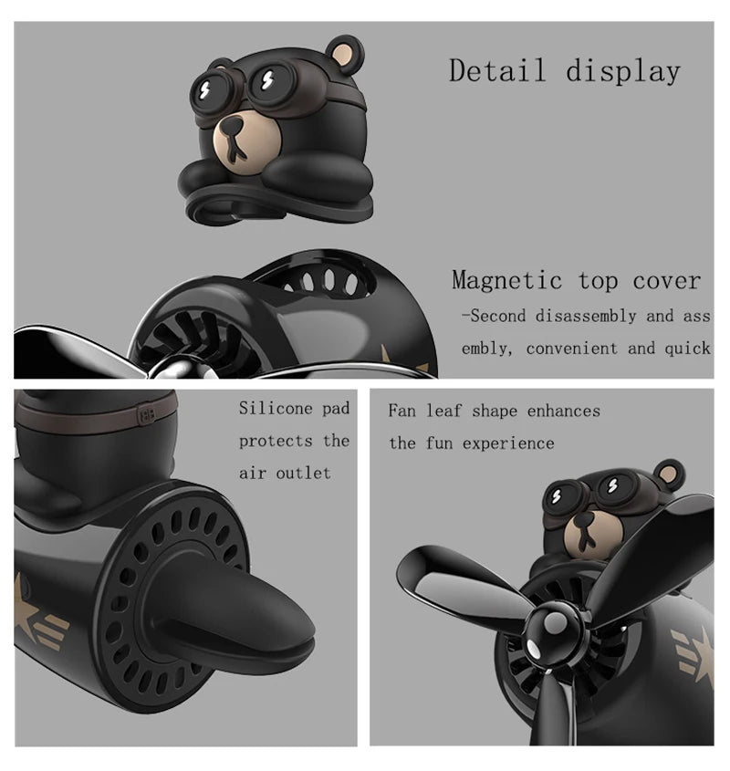 Ambientador para coche Bear Pilot Hélice giratoria Salida de aire Perfume Aroma Fragancia Diseño magnético
