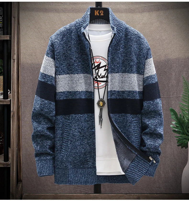 Cárdigan a Rayas con Cremallera para Hombre – Suéter de Punto Informal