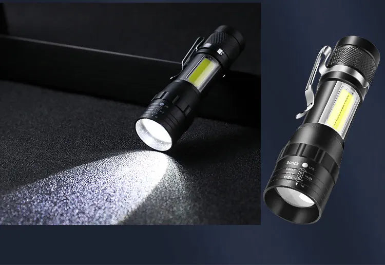 Linterna LED Recargable COB T6 con Zoom 3 Modos Impermeable