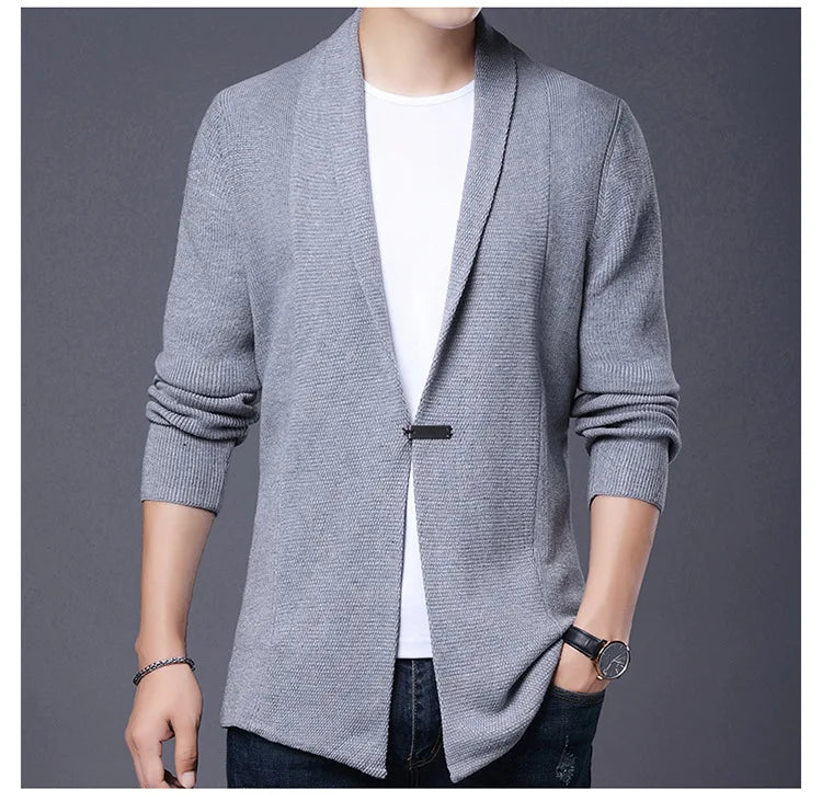 Cárdigan de punto ajustado de lana para hombre, ropa de calle de marca de alta calidad, suéter japonés, abrigos informales, chaqueta, ropa para hombre 2025