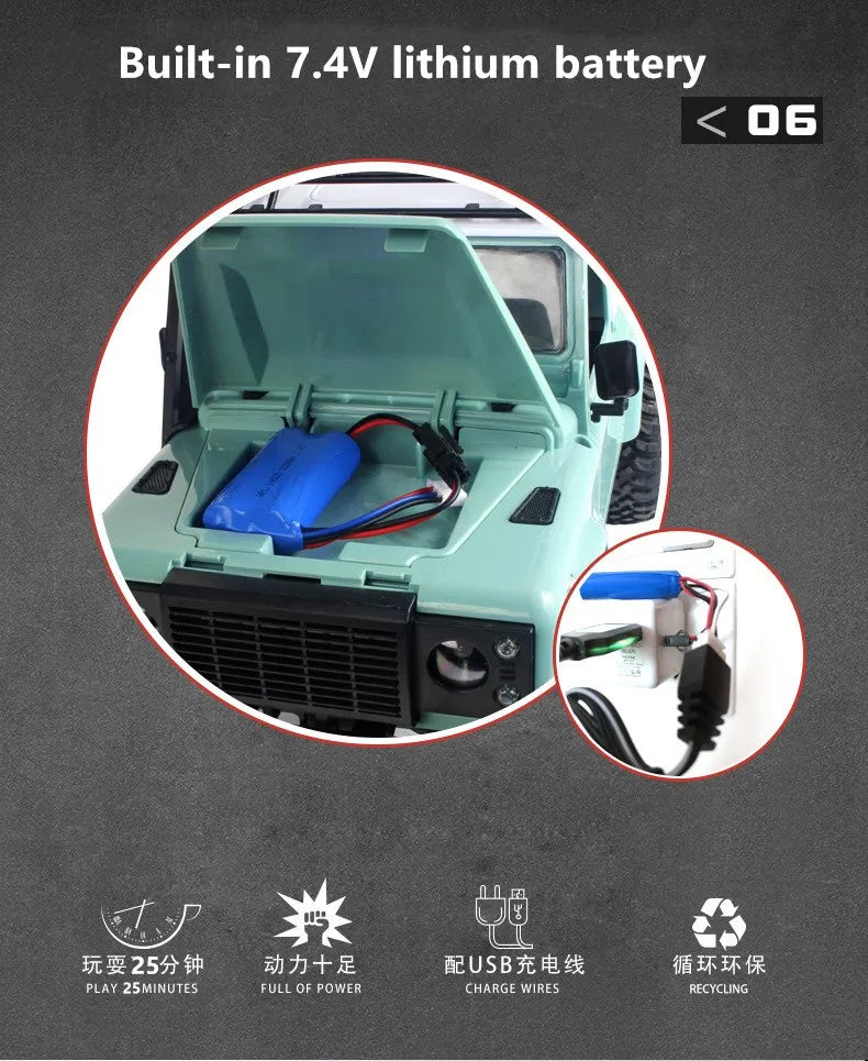 Camioneta RC 4WD Todoterreno con Luces y Control Remoto 2.4G