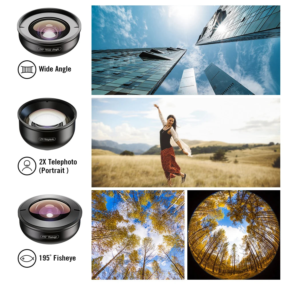 Kit 5 en 1 de Lentes APEXEL 4K HD para Cámara de Teléfono