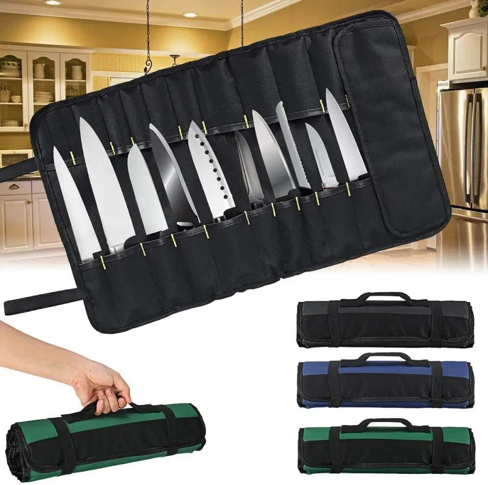 LMETJMA Premium 22 ranuras bolsa para cuchillos de Chef tela Oxford bolsa enrollable para cuchillos portátil duradero bolsa de almacenamiento de cubiertos funda de transporte KC0318