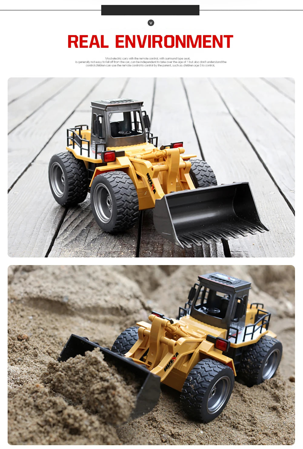Tractor RC 1:18 con Pala Huina Juguete de Control Remoto
