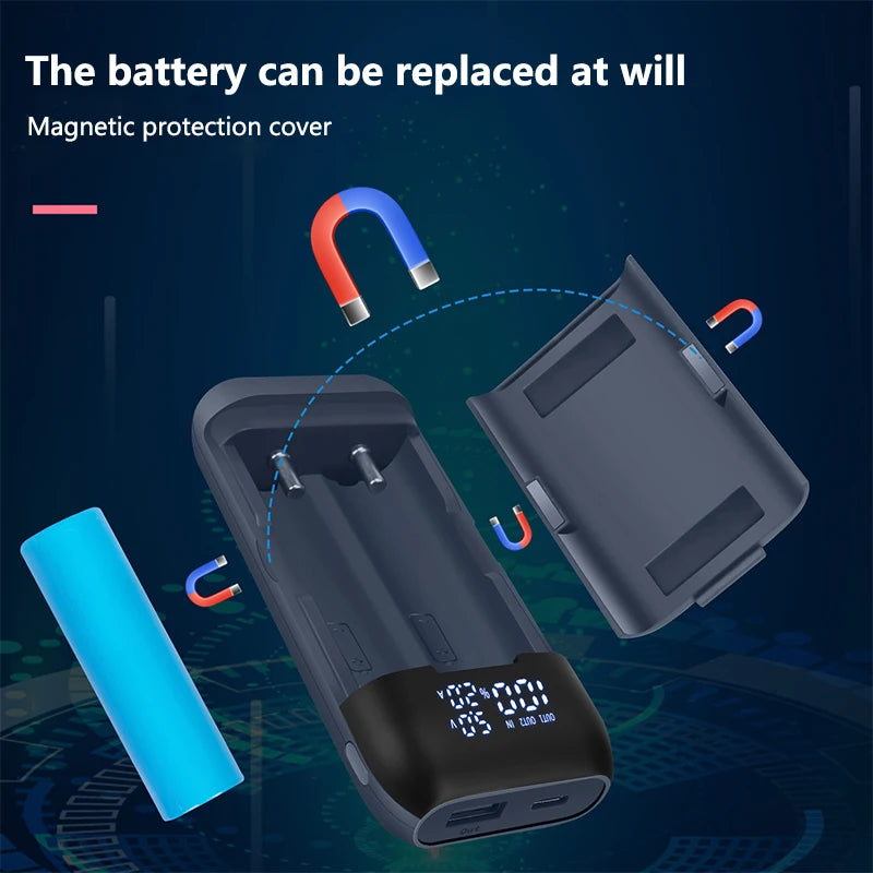 Caja Power Bank 2x18650 con Pantalla LED y Carga Rápida QC3.0