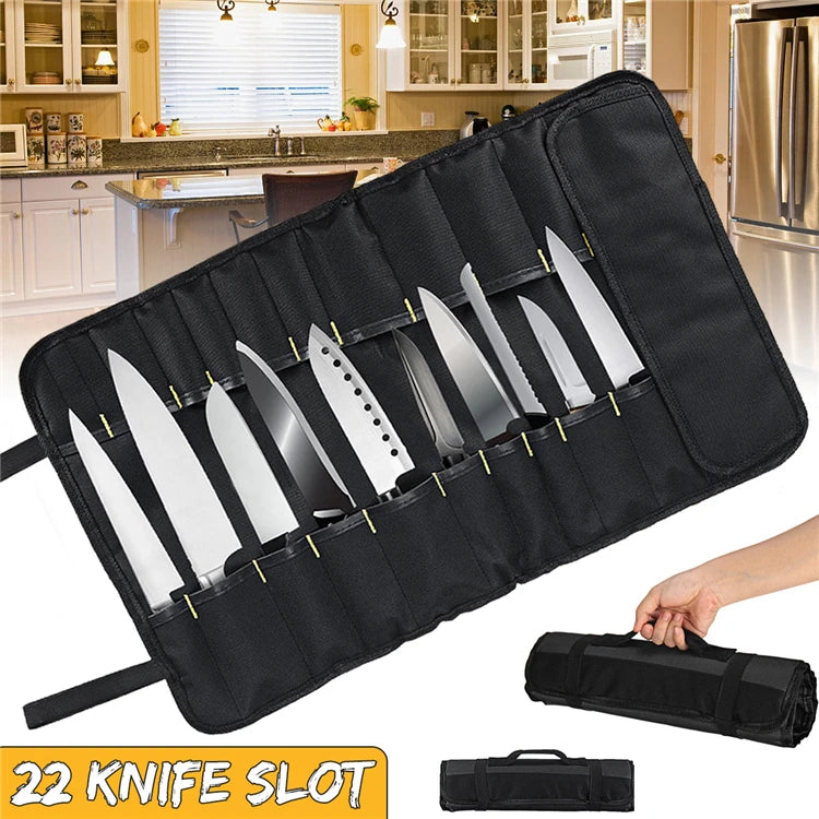 LMETJMA Premium 22 ranuras bolsa para cuchillos de Chef tela Oxford bolsa enrollable para cuchillos portátil duradero bolsa de almacenamiento de cubiertos funda de transporte KC0318