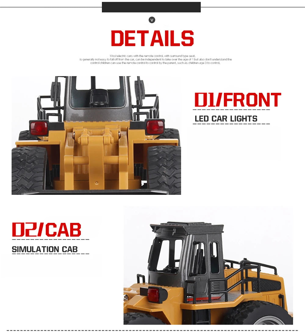 Tractor RC 1:18 con Pala Huina Juguete de Control Remoto