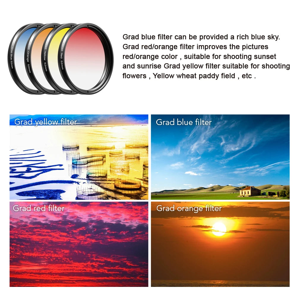 Kit APEXEL 7 Filtros de Lente 52mm para Cámara y Celular