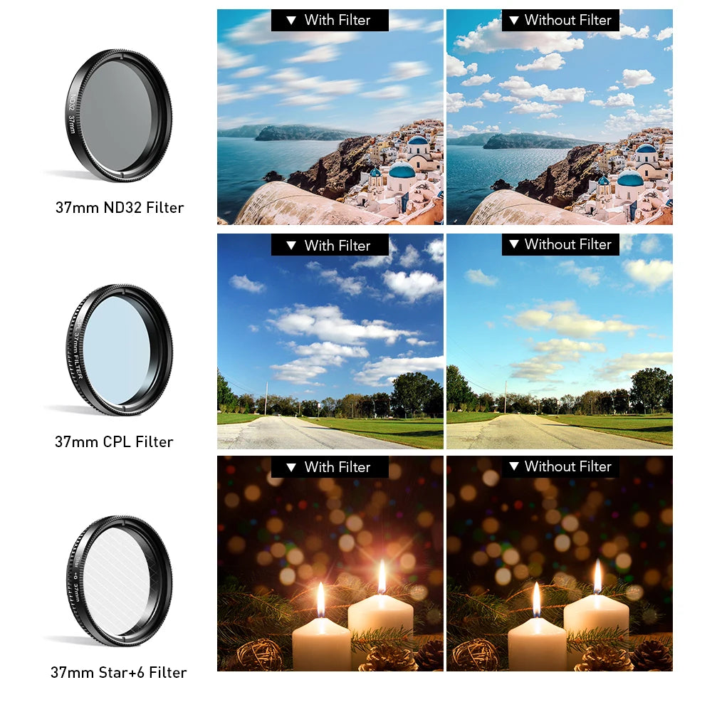 Kit 7 Lentes para Teléfono APEXEL con Filtros UV y CPL