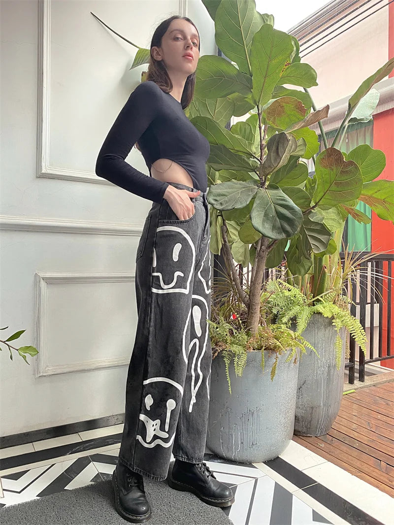 Pantalones Vaqueros Holgados de Pierna Ancha para Mujer, Hip-Hop Informales