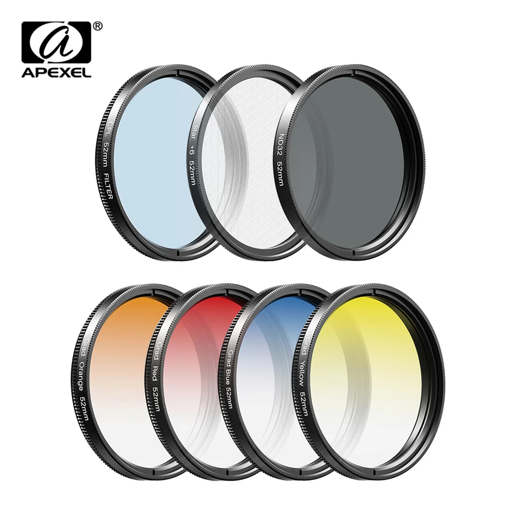 Kit APEXEL 7 Filtros de Lente 52mm para Cámara y Celular