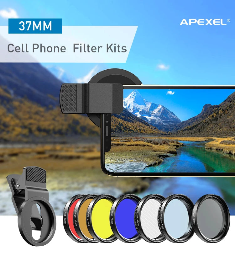 Kit 7 Lentes para Teléfono APEXEL con Filtros UV y CPL