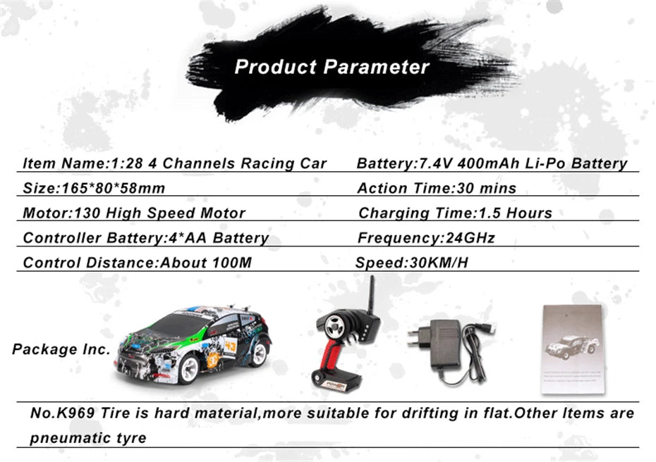 Wltoys-Coche de Control remoto para niños, auto de carreras a Control remoto de 30 KM/H, 1:28 RTR, 2,4G, 4WD, 4 canales, K969/K989