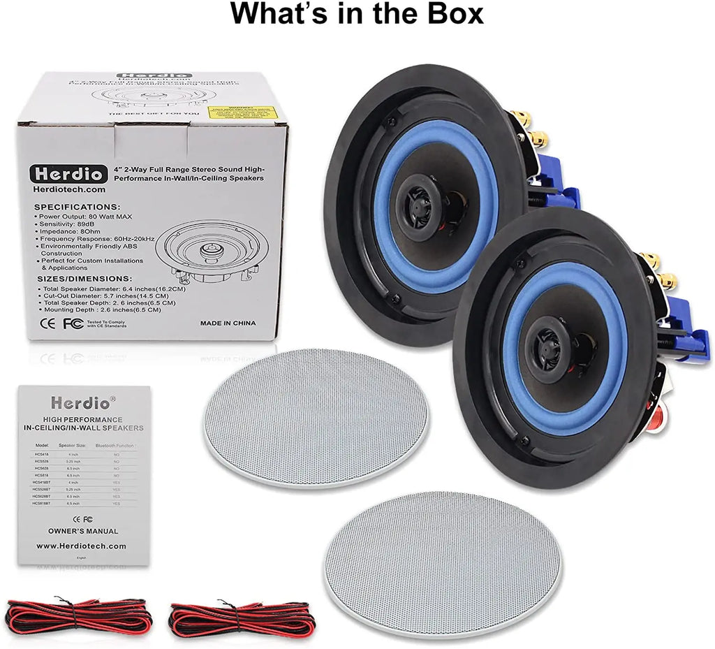 Altavoz de Techo Herdio de 4 Pulgadas, 160W, 2 Vías, Empotrable, Pasivo, con Audio Integrado, Ideal para Baño, Cocina, Oficina, Sala de Estar