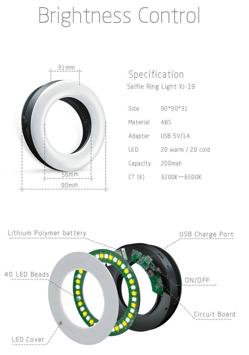 Anillo de luz LED para Selfie, lente para teléfono móvil, lámpara LED para Selfie, anillo para iPhone, Samsung, Xiaomi, teléfono, tableta, luz para Selfie