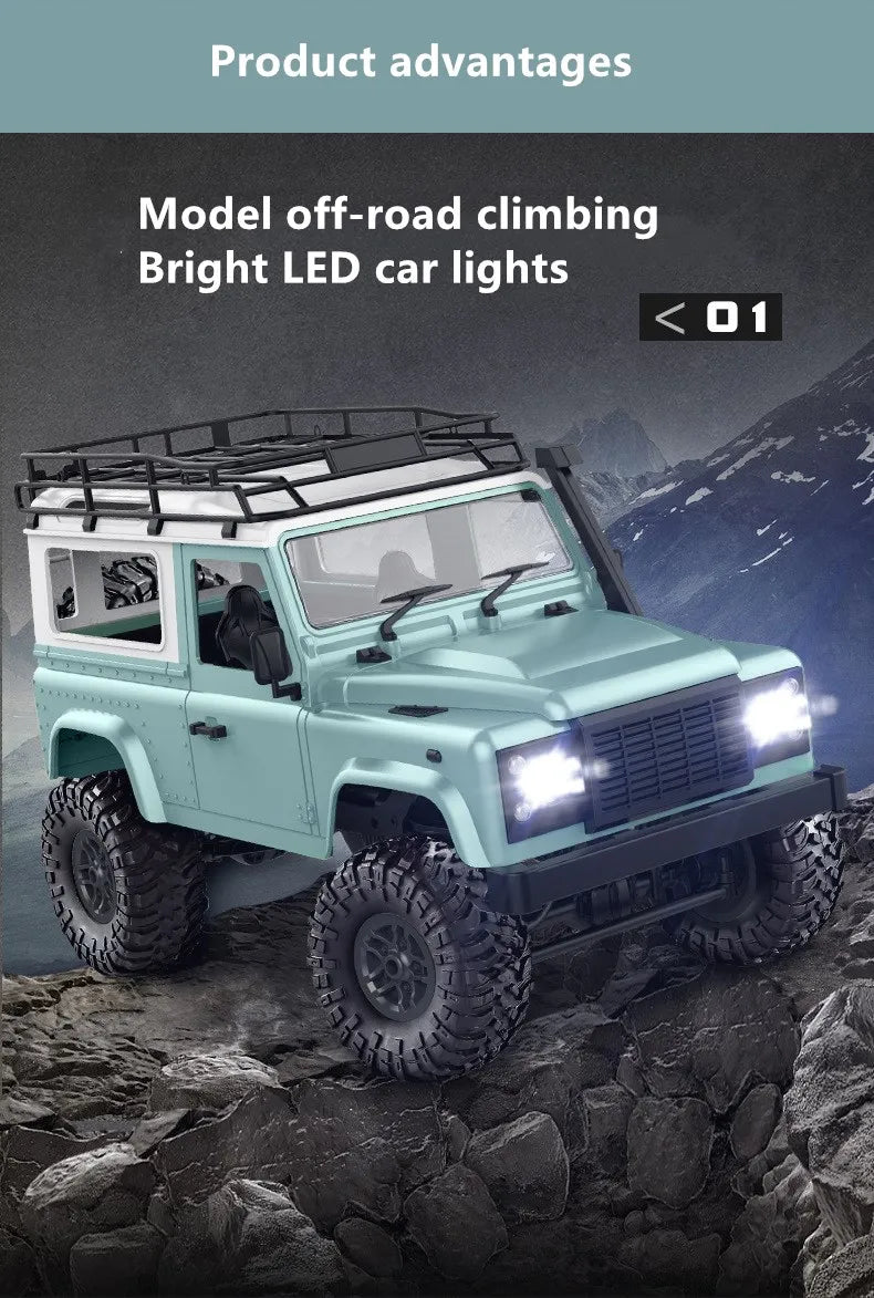 Camioneta RC 4WD Todoterreno con Luces y Control Remoto 2.4G