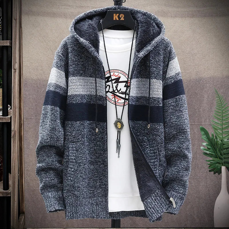 Cárdigan a Rayas con Cremallera para Hombre – Suéter de Punto Informal