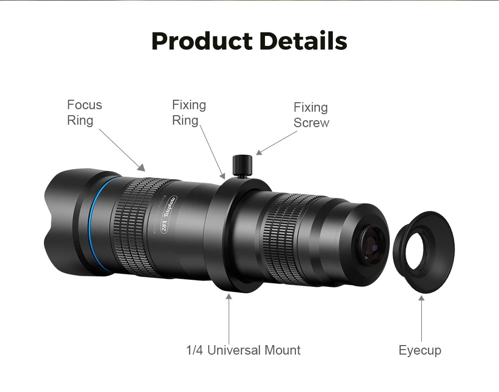Lente Telescópica APEXEL 28x para Smartphone con Trípode