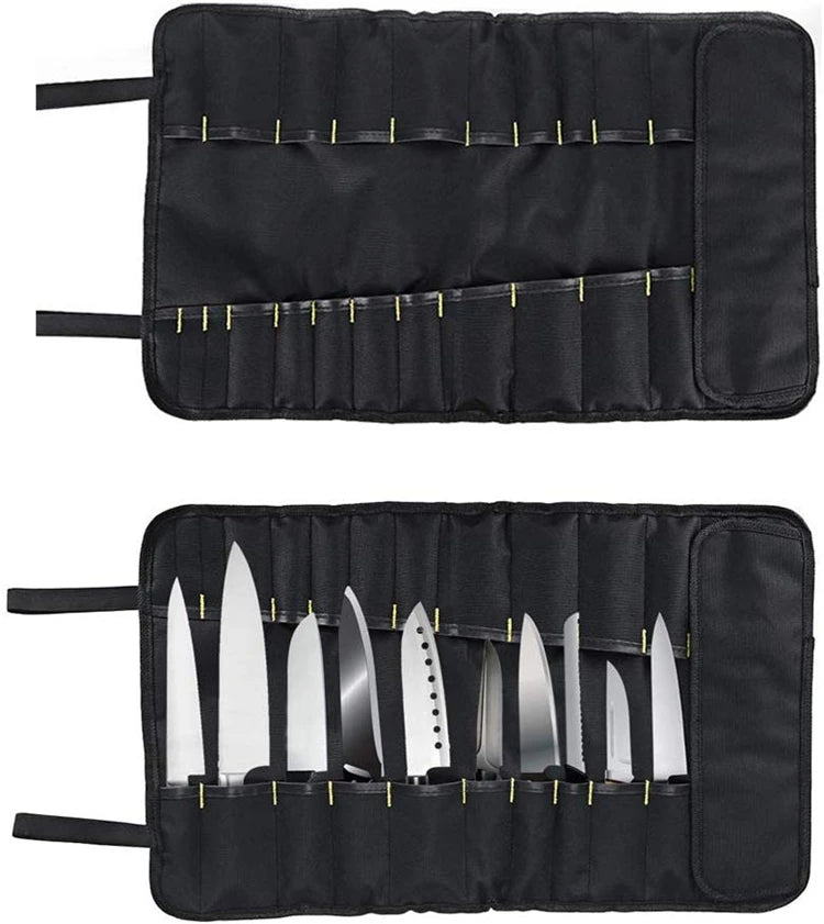 LMETJMA Premium 22 ranuras bolsa para cuchillos de Chef tela Oxford bolsa enrollable para cuchillos portátil duradero bolsa de almacenamiento de cubiertos funda de transporte KC0318