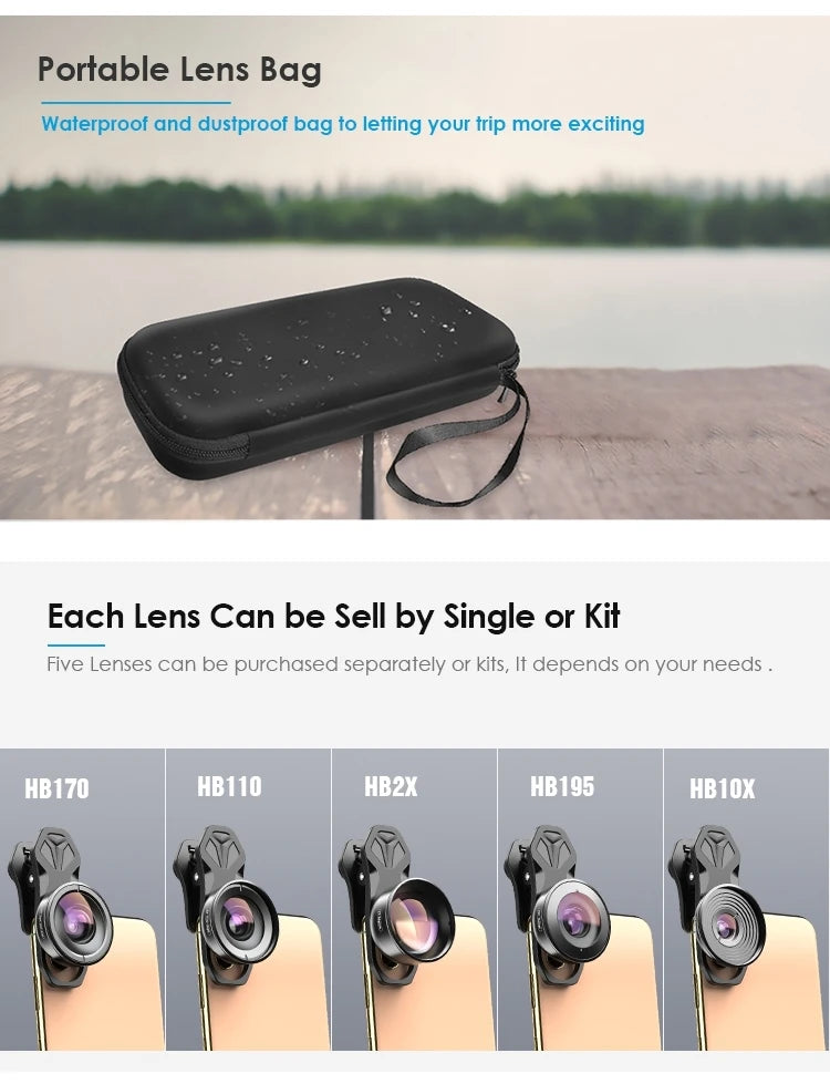 Kit 5 en 1 de Lentes APEXEL 4K HD para Cámara de Teléfono