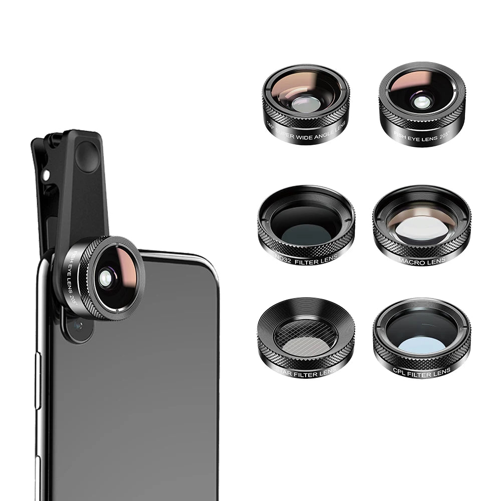 Kit Lentes de Cámara 6 en 1 para Celular Ojo de Pez Gran Angular