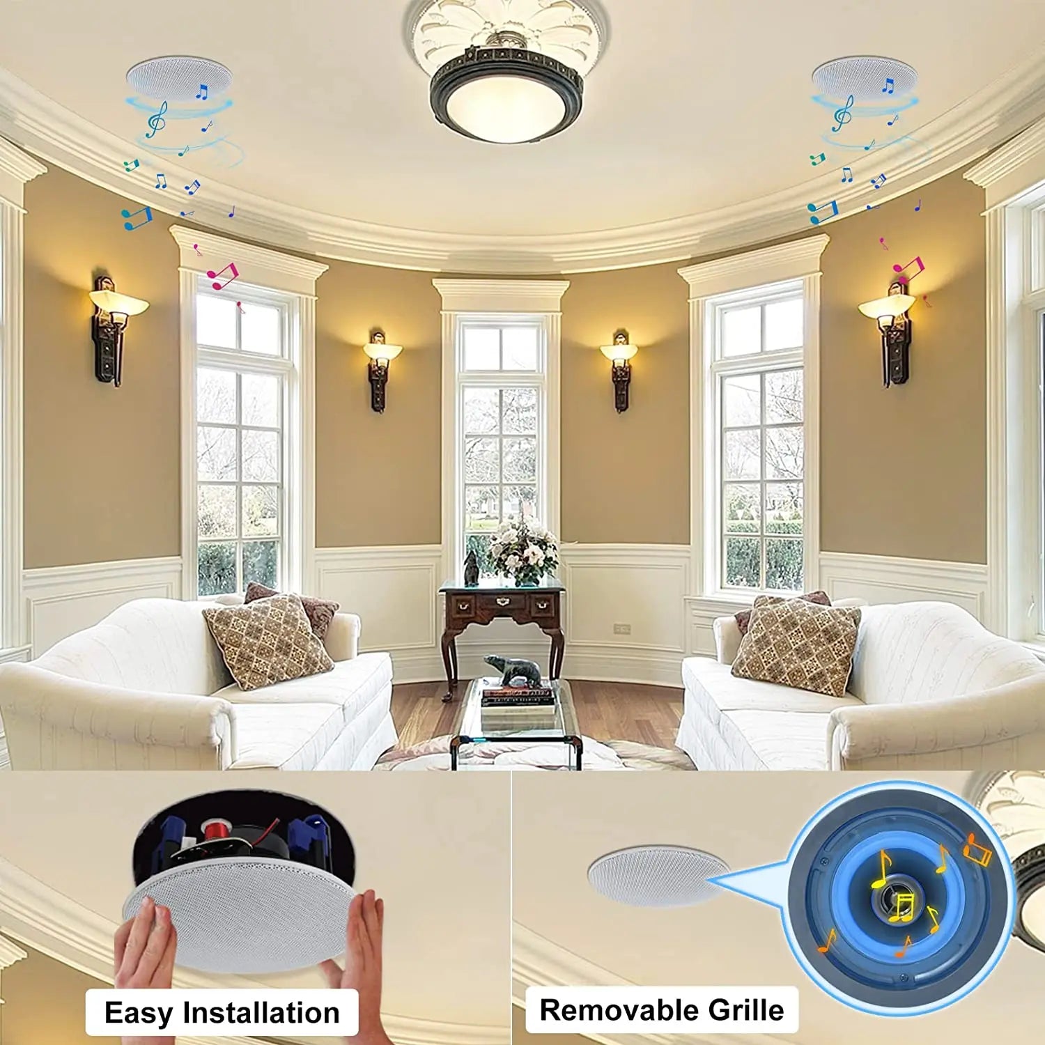 Altavoz de Techo Herdio de 4 Pulgadas, 160W, 2 Vías, Empotrable, Pasivo, con Audio Integrado, Ideal para Baño, Cocina, Oficina, Sala de Estar