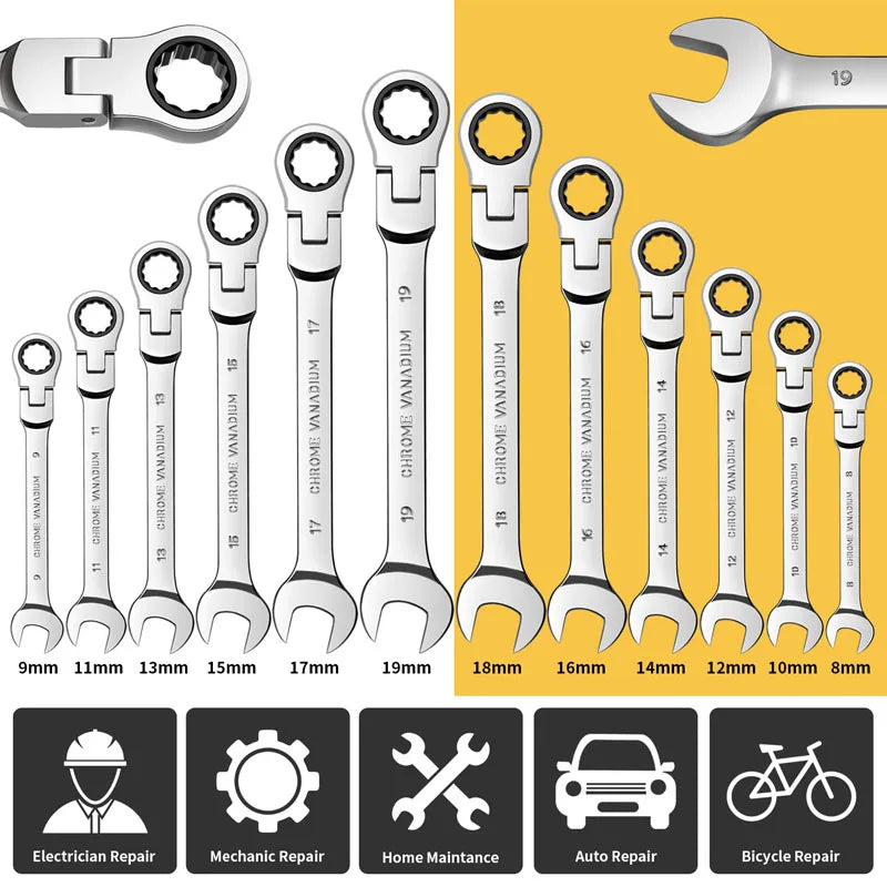 Llave de trinquete de cabeza pivotante Flexible, herramienta manual métrica de garaje para reparación de automóviles y hogares, 1 unidad