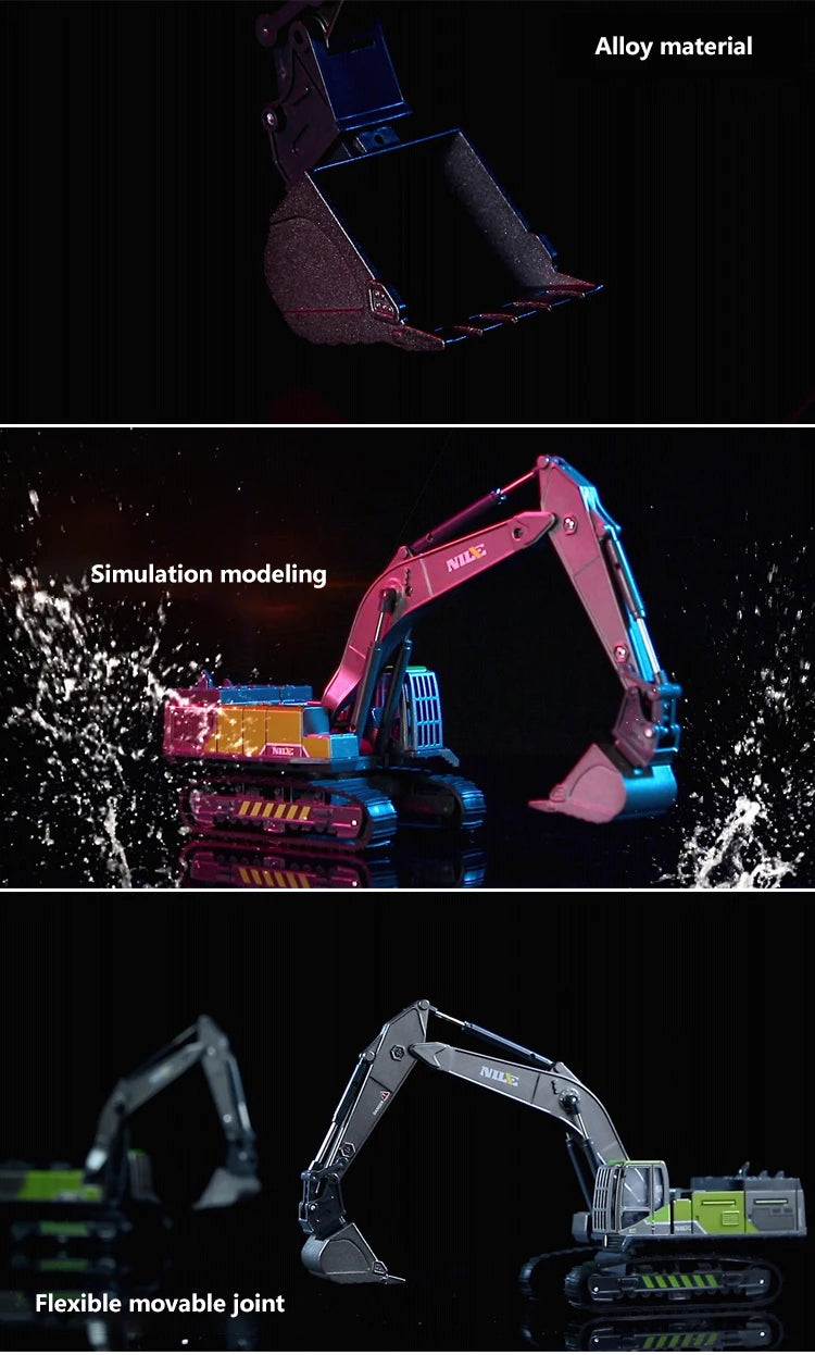 Vehículos de Ingeniería Diecast para Niños, Grúa Excavadora Bulldozer