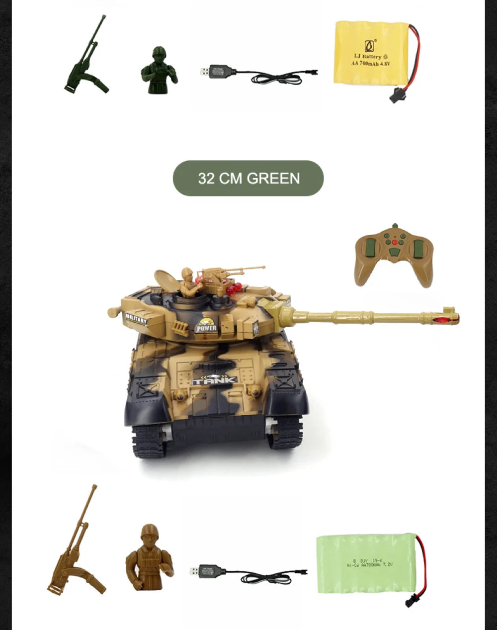 Tanque RC Grande 44cm Control Remoto Simulación Militar