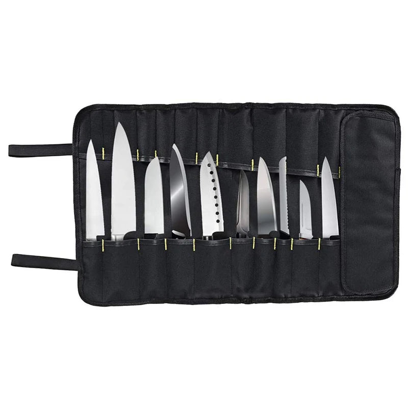 LMETJMA Premium 22 ranuras bolsa para cuchillos de Chef tela Oxford bolsa enrollable para cuchillos portátil duradero bolsa de almacenamiento de cubiertos funda de transporte KC0318