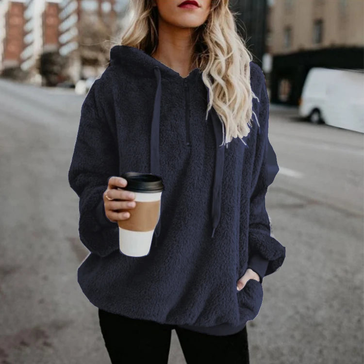 Suéter con capucha de manga larga para mujer, abrigo monocromático, tendencia de moda