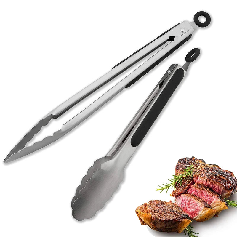 LMETJMA 9 ''12'' 14'' 16 ''pinzas de cocina pinzas de parrilla de acero inoxidable para cocinar barbacoa pinzas antideslizantes para ensalada Clips KC0312
